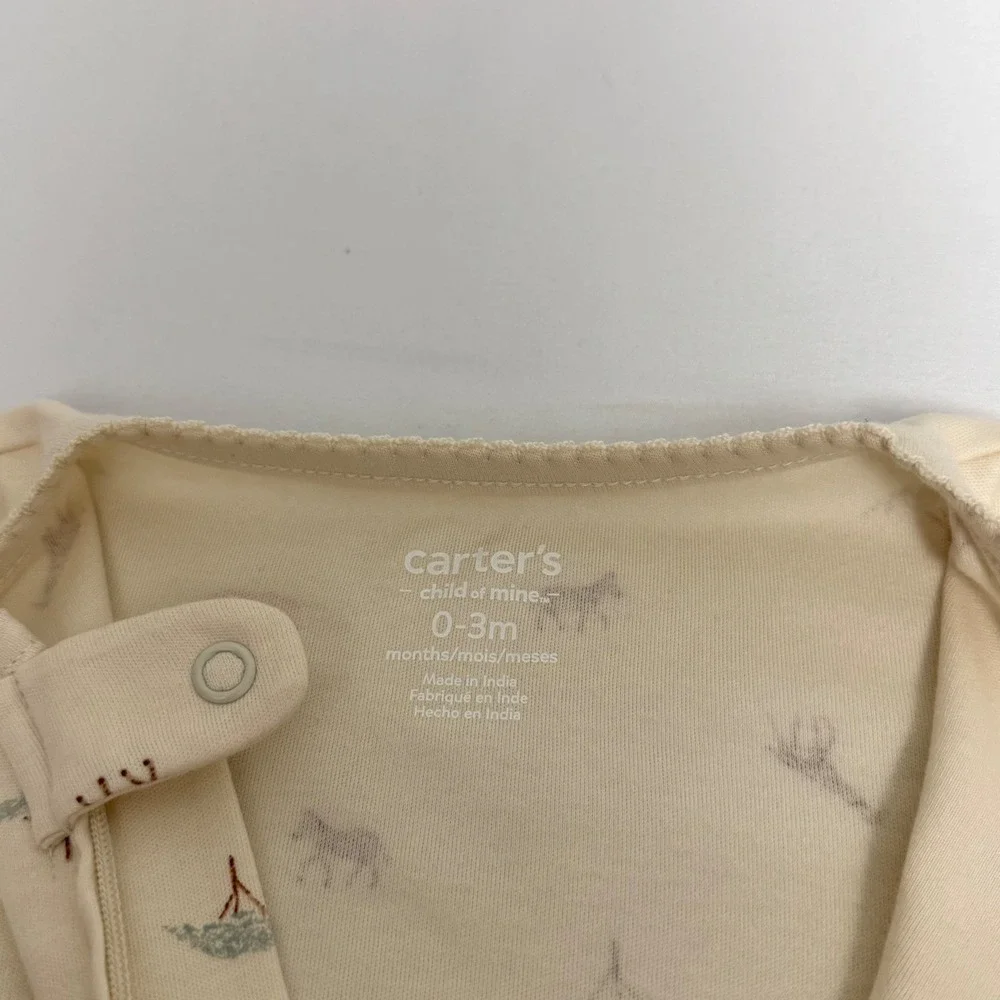 Carters Baby 0-3M Sleep and Play 2 Pack Safari Animal Shamrock Ribbed Footie PJs